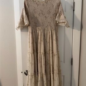 JessaKae Cream Floral Long Sleeve Dress